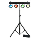 Eliminator Dotz TPar Sys Plus, Portable Par Lighting System, Includes 4 x 30 Watt COB RGB LEDs, Tripod Stand, Foot Controller, RF Remote, and Travel Bag