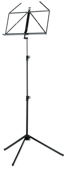 K&M 100/1 Music Stand, Black, 3-Piece Folding Design, Traditionally Foldable, Non-Scratching Locking Screws, Height 480-1230 mm, Steel