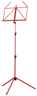 K&M 100/1 Music Stand, Red, 3-Piece Folding Design, Traditionally Foldable, Non-Scratching Locking Screws, Height 480-1230 mm, Steel