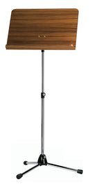 K&M 118/1 Orchestra Music Stand, Chrome Stand, Walnut Wooden Desk, 2-Piece Folding Design, Non-Scratching Locking Screw, Height 650-1,255 mm, Steel Stand, Wooden Desk