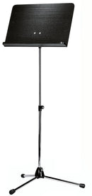 K&M 118/1 Orchestra Music Stand, Chrome Stand, Black Wooden Desk, 2-Piece Folding Design, Non-Scratching Locking Screw, Height 650-1,255 mm, Steel Stand, Wooden Desk