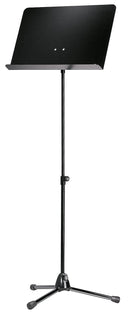 K&M 118/1 Orchestra Music Stand, Black Stand, Black Alum. Desk, 2-Piece Folding Design, Non-Scratching Locking Screw, Height 650-1,255 mm, Steel Stand, Aluminum Desk