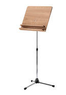 K&M 118/3 Orchestra Music Stand, Chrome Stand with Walnut Wooden Desk, 2-Piece Folding Design, Non-Scratching Locking Screw, Height 615-1,150 mm, Additional Shelf, Steel Stand, Wooden Desk