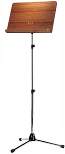 K&M 118/4 Orchestra Music Stand, Chrome Stand, Walnut Wooden Desk, 3-Piece Folding Design, Non-Scratching Locking Screws, Height 740-1,635 mm, Extra High, Steel Stand, Wooden Desk