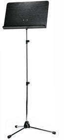 K&M 118/4 Orchestra Music Stand, Chrome Stand, Black Wooden Desk, 3-Piece Folding Design, Non-Scratching Locking Screws, Height 740-1,635 mm, Extra High, Steel Stand, Wooden Desk