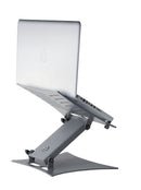 K&M 12195 Laptop Stand, Soft Touch Grey, Height 65-265 mm, Max Load 8 kg, Individually Adjustable Stop Pins, Non-Slip Rubber Pads Are Included, Aluminum, Steel