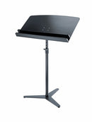 K&M 12335 Orchestra Conductor Stand Desk, Black, With Shelves, Wood