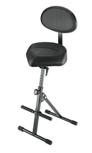 K&M 14050 Stool with Backrest, Black Leatherette, 2-Piece Folding Design, Spring-Loaded Clamping Knob, Height 645-930 mm, Seat Can Be Adjusted in Height and Angle