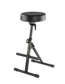 K&M 14060 Stool, Black Leatherette, 2-Piece Folding Design, Spring-Loaded Clamping Knob, Height 645-930 mm, Seat Can Be Adjusted in Height and Angle, Includes a Height Adjustable Footrest, Steel