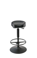 K&M 14091 Stage Stool Pneumatic Lift, Black Leatherette, 2-Piece Folding Design, Pneumatic Spring, Height 580-835 mm, Steel