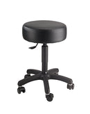 K&M 14094 Stage Stool Pneumatic Lift, Black Leatherette, 2-Piece Folding Design, Pneumatic Spring, Height 480-610 mm, With "Stop & Go" Castors, Steel