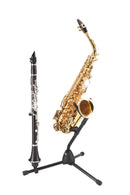 K&M 14300 Saxophone Stand, Black, Height 485 mm, Fiberglass Reinforced Plastic Base, Flexible Upper Support Arm, Steel