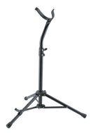 K&M 144/1 Baritone Saxophone Stand, Black, 2-Piece Folding Design, Height 790-915 mm, Adjustable Lower Support Arm Bracket, Steel