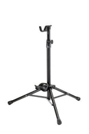 K&M 149/2 Tenor Horn Stand, Black, 2-Piece Folding Design, Height 620-1,050 mm, With Integrated Mouth Piece Holder, One-Piece Item Folds to a Small Size, Steel