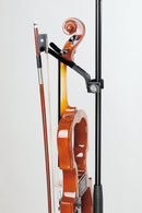K&M 15580 Violin Holder, Black, High Quality Flocking Cover, With Holder for Bow, Plastic Yoke, Steel Clamp