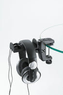 K&M 16085 Headphone Holder with Table Clamp, Black, For up to 2 Standard Headphones and 4 In-Ear Headphones, The Holder Can Be Rotated from Any Position by 90°, Steel