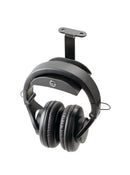 K&M 16330 Headphone Holder, Black, 106 x 100 x 81 mm, Two Wooden Screws Included, Can Be Mounted Under a Table, Steel