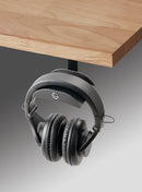 K&M 16330 Headphone Holder, Black, 106 x 100 x 81 mm, Two Wooden Screws Included, Can Be Mounted Under a Table, Steel