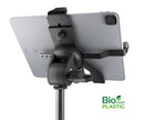 K&M 19775 Tablet PC Stand Biobased, Black, 3-Piece Folding Design, Non-Scratching Locking Screws, Height 158-280 mm, Max Load 1 kg, Also Suitable for Tablets in Cases or Protective Covers