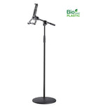 K&M 19789 Tablet PC Stand with Boom Arm Biobased, Black, 2-Piece Folding Design, Clutch, Height 155-307 mm, Max Load 1 kg, Also Suitable for Tablets in Cases or Protective Covers