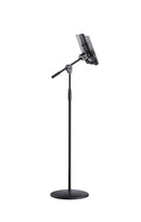 K&M 19789 Tablet PC Stand with Boom Arm Biobased, Black, 2-Piece Folding Design, Clutch, Height 155-307 mm, Max Load 1 kg, Also Suitable for Tablets in Cases or Protective Covers