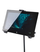 K&M 19790 Tablet PC Stand Holder, Black, Height 128-232 mm, To Be Screwed on to 3/8" Threaded Bolts, Freely Rotates 90°, Plastic