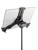 K&M 19790 Tablet PC Stand Holder, Black, Height 128-232 mm, To Be Screwed on to 3/8" Threaded Bolts, Freely Rotates 90°, Plastic