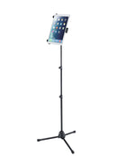 K&M 19793 Tablet PC Stand, Black, 3-Piece Folding Design, Non-Scratching Locking Screws, Height 128-232 mm, Max Load 1 kg, Freely Rotates 90°, Plastic, Steel