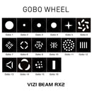 ADJ Vizi Beam RX2, Fast Compact Moving Head Beam Fixture, 100 Watt Osram Sirius HRI Discharge Lamp, 6000 Hrs, Two Prisms, 1 x 16 Facet Circular, 1 x 4 Facet Linear. 15 Gobos Plus Open