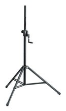 K&M 213 Speaker Stand, Black, 2-Piece Folding Design, Hand Crank with Push-Button System and Locking Screw, Height 1,385-2,180 mm, Locking Screw Provides Additional Safety, Steel