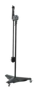 K&M 21430 Overhead Microphone Stand, Black, 2-Piece Folding Design, Clamping Element with Locking Screw, Height 1,340-2,210 mm, 3 Lockable Castor Wheels, Steel