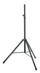 K&M 21436 Speaker Stand, Black, 2-Piece Folding Design, Locking Screw with Push-Button System, Height 1,440-2,230 mm, Lightweight Stand, Patented Gradual Height Adjustment System, Aluminum