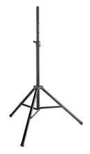 K&M 21471 Speaker Stand, Black, 2-Piece Folding Design, Locking Screw with Push-Button System, Height 1,357-2,065 mm, Patented Gradual Height Adjustment System, Integrated Shock Absorber, Aluminum