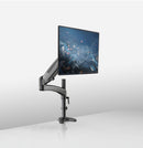 K&M 23873 Monitor Mount, Black, Pneumatic Spring, Max Load 8 kg, Continuously Hight Adjustment of 200 + 350 mm, Internal Cable Routing Possible, Aluminum