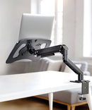 K&M 23876 Laptop Mount, Black, Pneumatic Spring, Max Load 9 kg, Laptop Size ~10"-17", Freely Rotates 360°, Monitor Mount Aluminum, Laptop Rest Steel