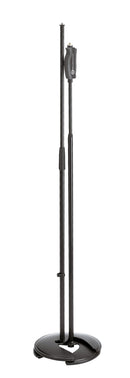 K&M 26075 Stackable One-Hand Microphone Stand, Black, 2-Piece Folding Design, Soft-Touch One-Hand Clutch, Height 1,060-1,790 mm, Cast-Iron Base, Rod Combination Made from Aluminum