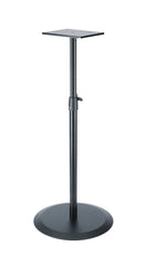 K&M 26740 Monitor Stand, Black, 2-Piece Folding Design, Locking Screw and Safety Hook, Height 950-1,450 mm, Support Plate with 4 Thread Points and 4 Rubber Knobs, Steel
