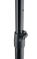 K&M 26740 Monitor Stand, Black, 2-Piece Folding Design, Locking Screw and Safety Hook, Height 950-1,450 mm, Support Plate with 4 Thread Points and 4 Rubber Knobs, Steel