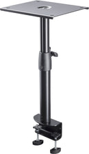 K&M 26777 Clamping Desktop Monitor Stand, Black, Locking Screw and Safety Hook, Height 335-485 mm, Max Load 25 kg, Bearing Plate Steplessly Rotatable 360°, Steel