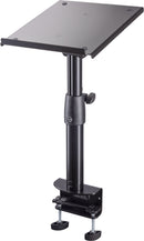 K&M 26778 Tiltable Clamping Desktop Monitor Stand, Black, Locking Screw and Safety Hook, Height 335-435 mm, Max Load 25 kg, Steel