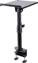 K&M 26778 Tiltable Clamping Desktop Monitor Stand, Black, Locking Screw and Safety Hook, Height 335-435 mm, Max Load 25 kg, Steel