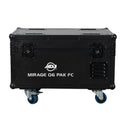 ADJ Mirage Q6 Pak, Pack Includes Six IP65 Battery Powered Chrome Fixtures, 4 x 10 Watt RGBA LEDs, 11 Degree Beam Angle, Long Life Battery, Wifly DMX Wireless, Includes Road Case with on Board Charging System, Safety Alarm System