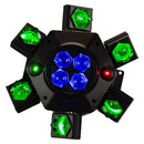 Eliminator Lighting CenterDroid, Multi-Effect Light with 10 x 15W RGBW 4-in-1 LEDs, 100mW Red and 50mW Green Lasers, Tilting Arms, Rotating Optics, 22 DMX Channels
