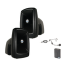 Anchor Audio MegaVox 2 COMP2, Megavox 2 Pair, AnchorLINK, and one wireless handheld microphone, one wireless belt pack transmitter with headband microphone and two speaker stands, and one companion speaker cable