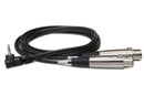 HOSA - Camcorder Microphone Cable, Dual XLR3F to Right-angle 3.5 mm TRS, 2 ft
