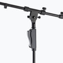 On-Stage MS7550, One-Handed Boom Mic Stand with Tripod Base, Height Adjustment 46.5"-72.8", 18.7"-33.1" Boom, 27.2" Base Spread, Steel Construction, 5/8"-27 Threading