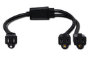 HOSA - Power Extension Y Cable, Dual NEMA 5-15R to NEMA 5-15P, 18 AWG x 3 OFC