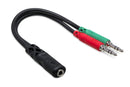 HOSA - Headset/Mic Breakout Cable, 3.5 mm TRRSF to Dual 3.5 mm TRS