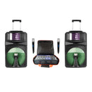 VocoPro BAND-GO, 2000W PA system with two digital wireless vocal microphones, eight channel mixer with DSP vocal effect and two 15-inch powered speakers with build-in derby light.