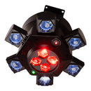 Eliminator Lighting CenterDroid, Multi-Effect Light with 10 x 15W RGBW 4-in-1 LEDs, 100mW Red and 50mW Green Lasers, Tilting Arms, Rotating Optics, 22 DMX Channels